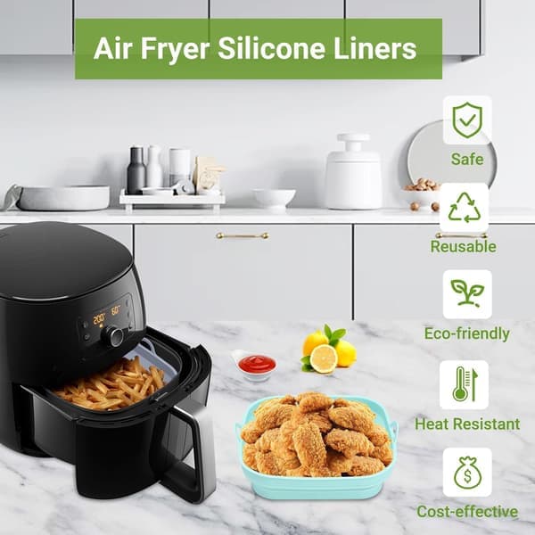Silicone Air Fryer Liner 2PCS Reusable Airfryer Tray Foldable Kitchenware Basket Versatile Square Baking Pan Pot for Microwave, Oven (Ho)