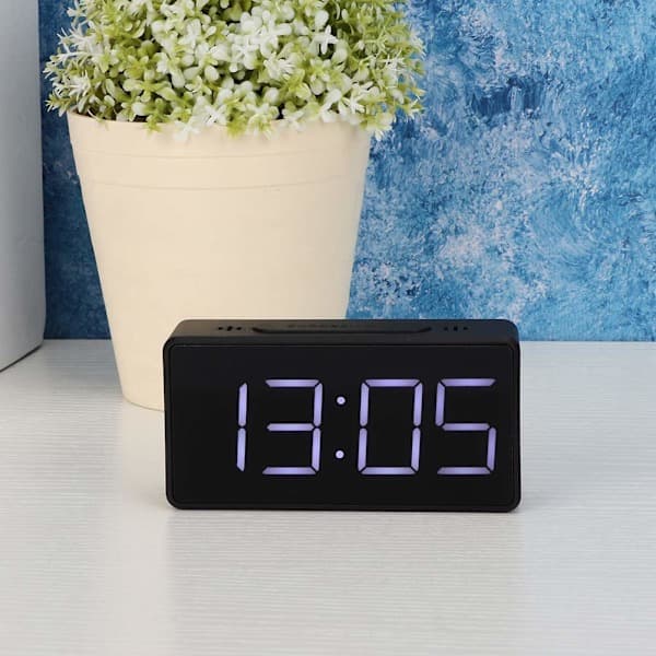 (Black) Electric Desk Clock with Large Digits, USB Port, Battery Backup Alarm, Daylight Saving Time, 12/24H, Decor