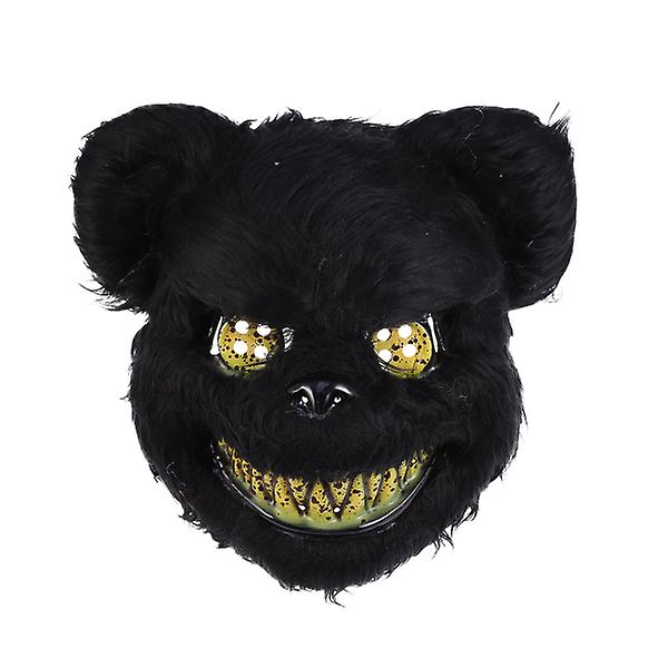 Skrämmande Bloody Bear Mask Kostym Prop Mask Dress-up Tillbehör för Halloween Maskerad Cosply kostym Black
