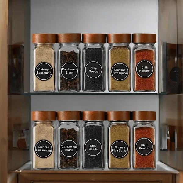 12 Pcs Square Glass Spice Jars, Transparent Storage Containers, Kitchen Spice Organizer - XF29-