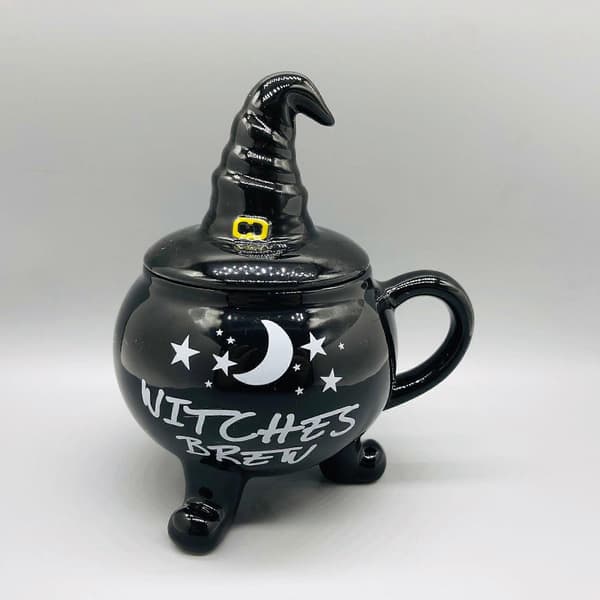 Brew Coffee Mug, Halloween Coffee Mug, Halloween Witch Mug, Novelty Ceramic Mug with Lid