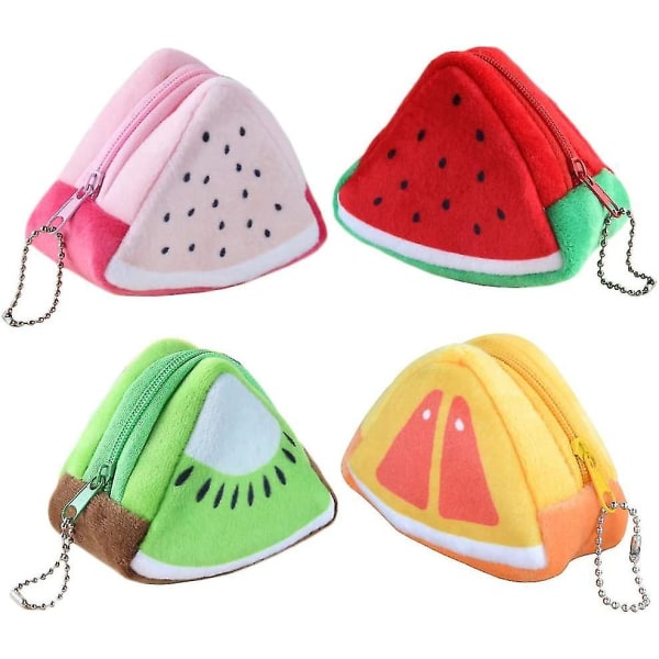Kreativ plysjpung, 3d-fruktmyntpose som er kompatibel med barn, hodetelefoner, datakabellagringspakke, (4-pakning)