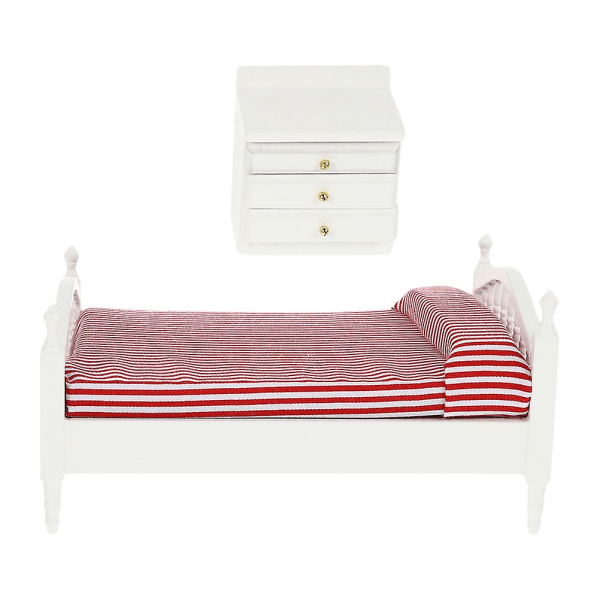 Vit Möbel Miniatyr Sängbord Mini Möbelsats Minimöbler Dubbelsäng Modell Mini Natt 16x12cm
