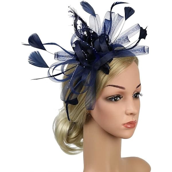 Elegant fascinator til kvinder, hat med fjer, hårklemme, tilbehør