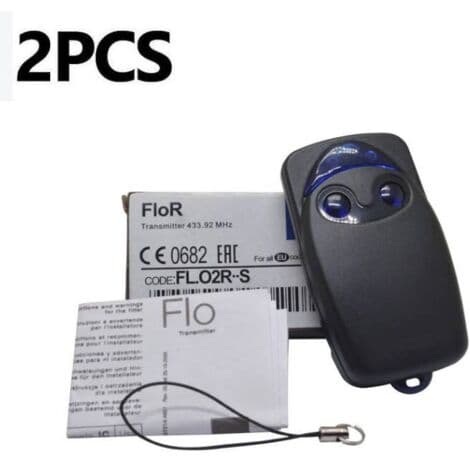 Set of 2 Garage Door Remote Controls 433.92 MHz – 2 Buttons – Compatible with FLO1R, FLO2R, INTI1 – 50m Range – Rolling Code Technology - Flo2r-s