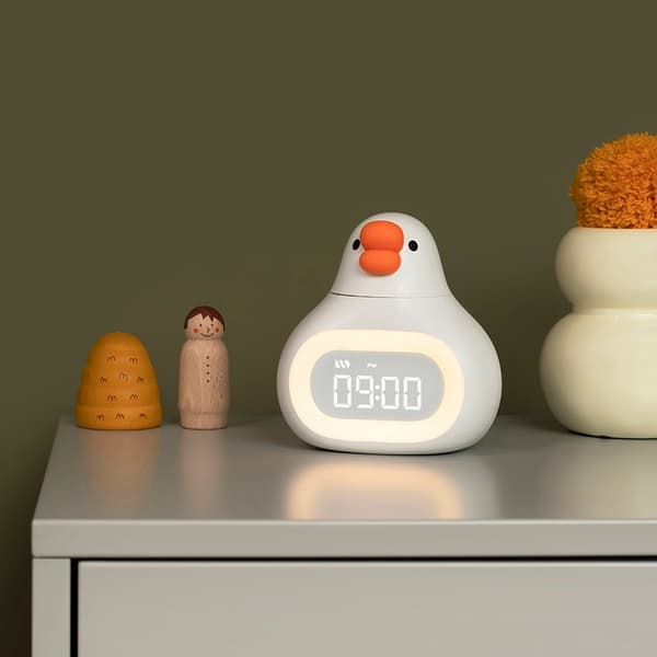 Lysende børnevækkeur LED vækkeur digitalt lysur Fat Goose vækkeur USB natlys til studerende hvid