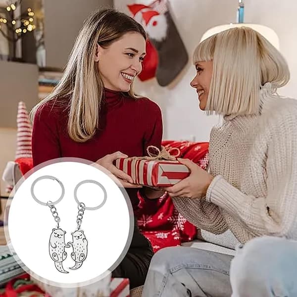 1 Par Metal Odder Nøgleringe Odder Mønster Nøglering til Venner Par Bilnøglekæde Taske Tilbehør
