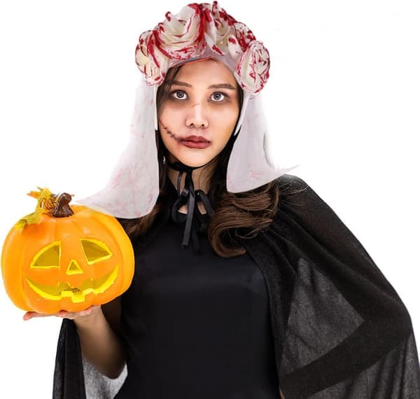 Gothic Halloween Headband with Veil, Unique Ghost Bride Hairpiece