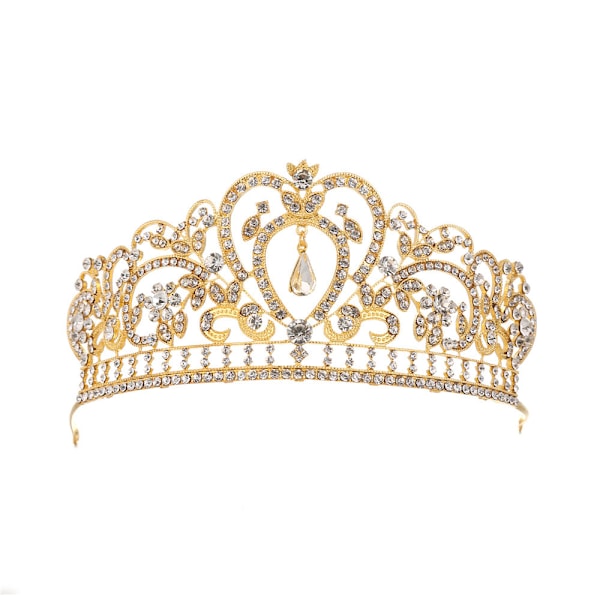 Guldkrone til kvinder krystal bryllup tiara til store børn fest brude fødselsdag galla kostume cosplay（13.5*6.5cm）