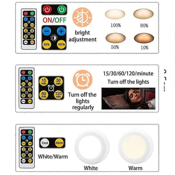 Remote Control Led Puck Lights Dimmable Rgbw Kitchen Hall Wardrobe