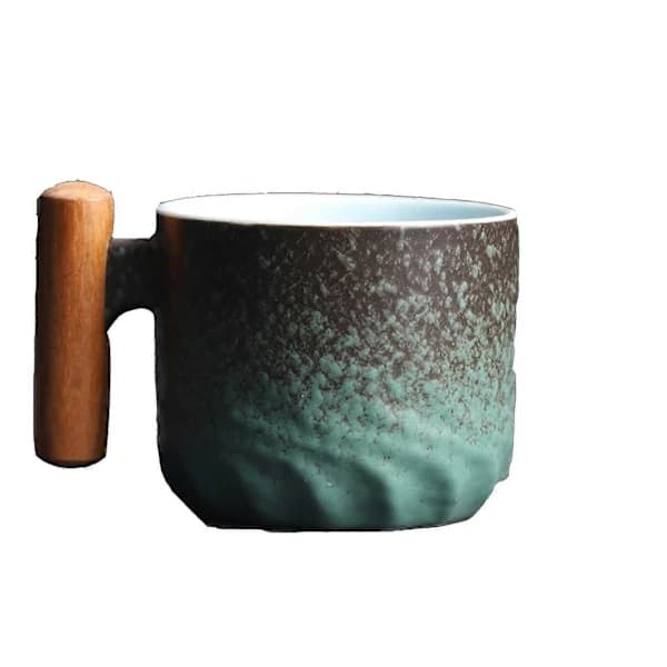 Coffee Cup Wooden Handle Coffee Mug Tea Mug Gradient Glaze Exquisite Ceramic Small Mug Green Green