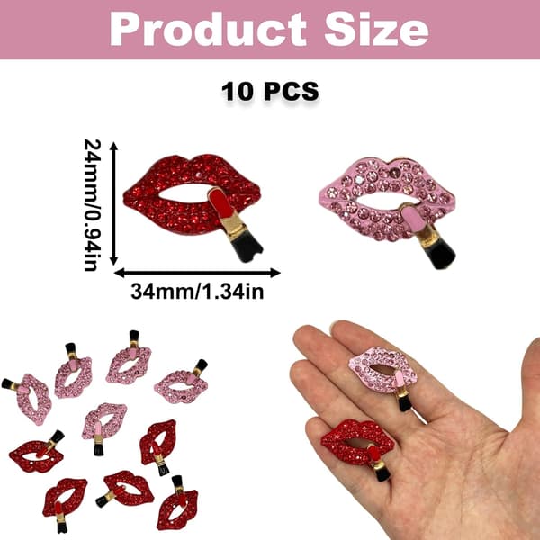 10 STK Røde Lepper Rhinestone Pynt, Legering Leppestift Flatback Charms