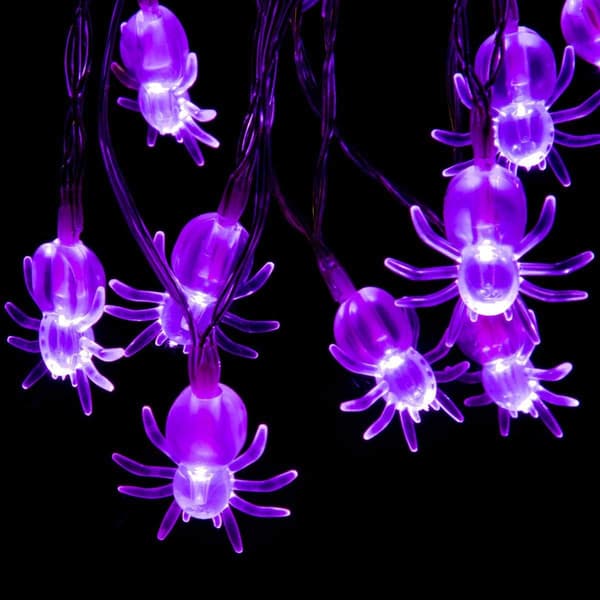 Halloween lyslenke, 40 LED 6 meter lilla edderkopp lyslenke