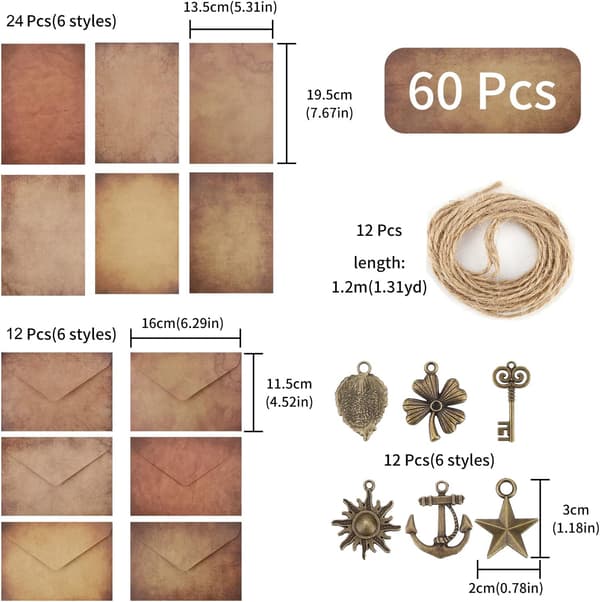 60 stk Vintage brevpapirsett Vintage brevpapir Eldre konvolutter