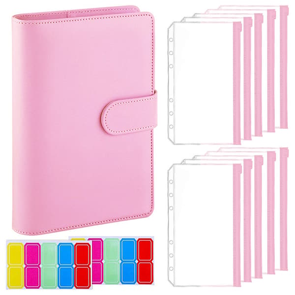 A6 PU Leather Budget Binder - 6-Ring Binder for Budget Planner (Pink) Pink