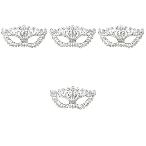 5 stk Luksuriøs Elegant Diamant Rhinestone Maske Maskerade Party Krone Legering Maske Til Kvinder (sølv) 4 stk 4pcs