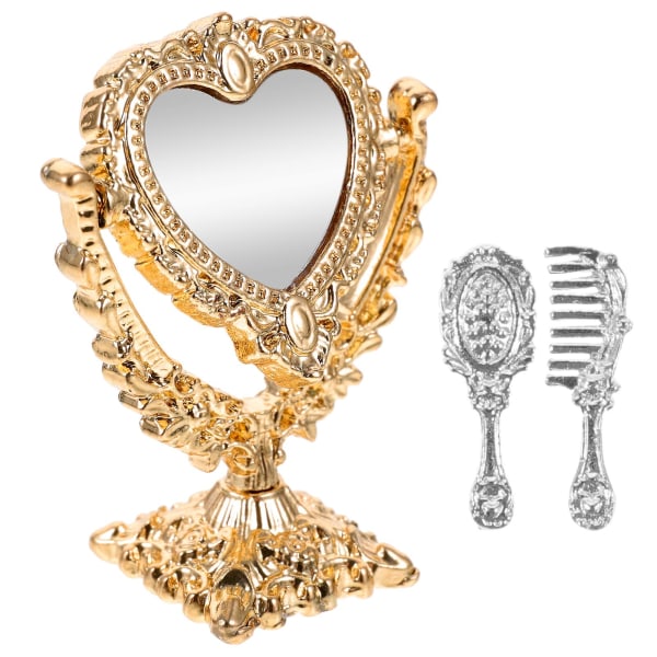 1 Set Miniatyr Spegelhus Spegelhus Miniatyrer Barn Lekar Kam Spegel Dekoration Guld 23.5X2 Golden 2 3.5X2.5X1.5CM