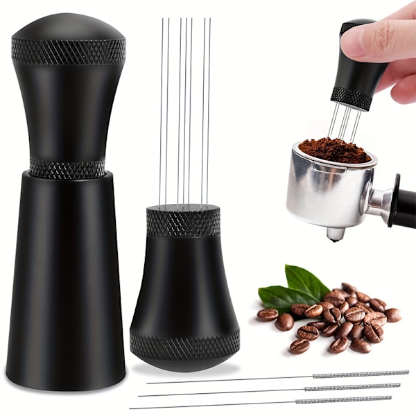 Sort kaffemåler med omrører, rustfrit stål espressokaffe tamper til længere brug (længde 9,5 cm)