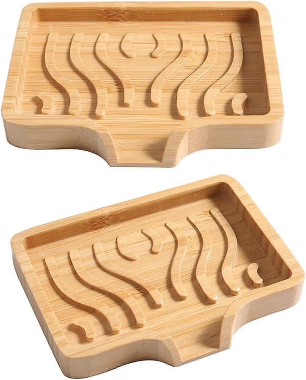 1 pc Bamboo Soap Dish with Drip Tray - With Self-Draining Soap Saver for Shower