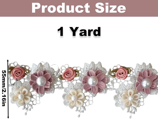 1 Yard Barock Spets Blommor Pärlor Band Flowers