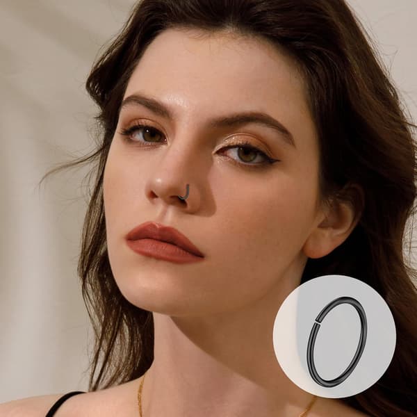 29 stk. sorte næseringe til kvinder - L-form, studs, bøjle, smykker i rustfrit stål og mænd A-20G Black A-20G