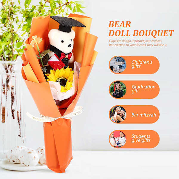 Graduationssäsong Söta Björnbouquet Examen Blomsterbukett Dekoration För Klasskamrater Orange 34X18X8CM Orange 34X18X8CM