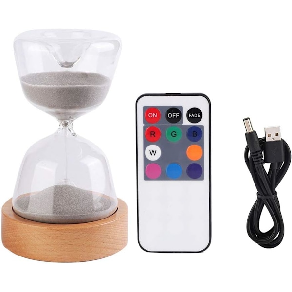 Sandtimer med LED-nattlampa 15 minuter 7 färger Sandtimer Nyhet 2 i 1 Sandtimer Sömn hjälp USB-lampa för