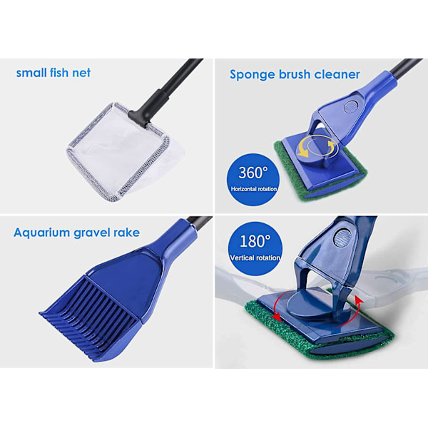Akvarierensningsset, 5-i-1 Akvarieaccessoarer Rengöringsverktyg Med Fiskenät, Grusträcka, Rengöringssvamp, Alg Skrapa, Växtgaffel