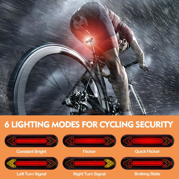 Cykelbaklykta med Blinkers/Fjärrkontroll/2 Däcklampor Ljusstark USB Laddningsbar LED Cykelbaklykta, Landsvägscykel Säkerhetsbaklykta