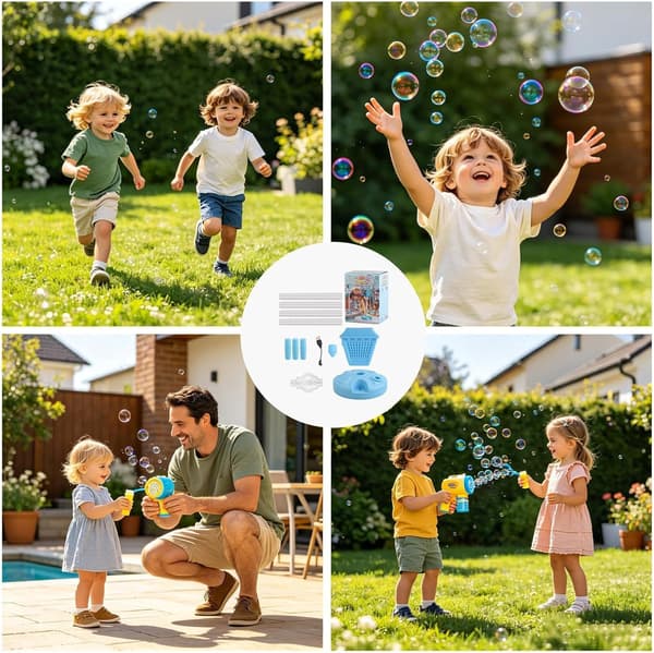 Rechargeable Freestanding Bubble Machine - With Lights and Music - Automatic Street Light Bubble Machine (DB)