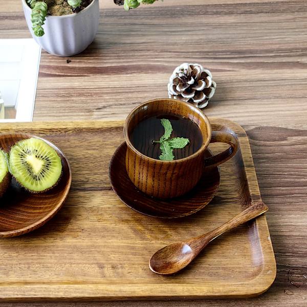 3 st/set Träkopp Fat Skål Sked Set Kaffe Te Verktyg Tillbehör
