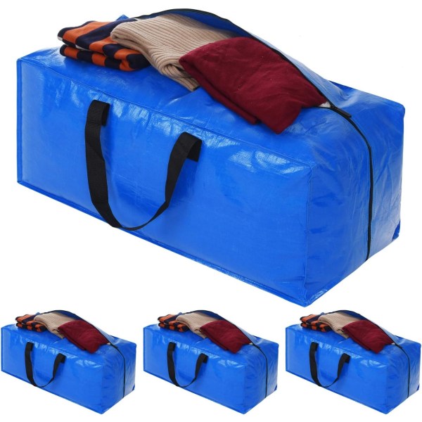 Ekstra store kraftige opbevaringstasker, blå flytteposer med lynlåse til opbevaring af tøjtæpper, æsker