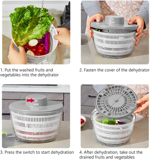 Electric Salad Spinner, 4000 ml Cordless USB Rechargeable Salad Spinner Dehydrator