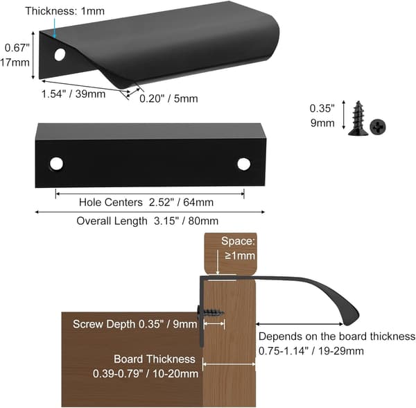 5-pak sorte køkkengreb, 80 mm skabsdørgreb, moderne aluminiumsgreb til badeværelsesskabe, mat sort 80 mm 80mm