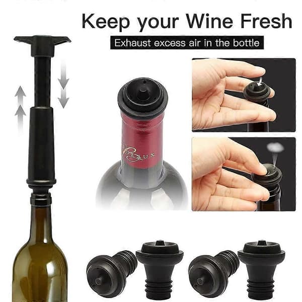 Vacuum Wine Sealer, 1 Vacuum Wine Pump with Stoppers, Leak-Proof Wine Bottle Stoppers, Reusable Wine Sealer