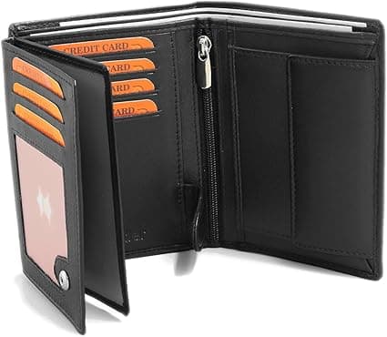 Ægte læderpung til mænd 12,5 x 9,5 x 2 cm RFID-blokering Sort