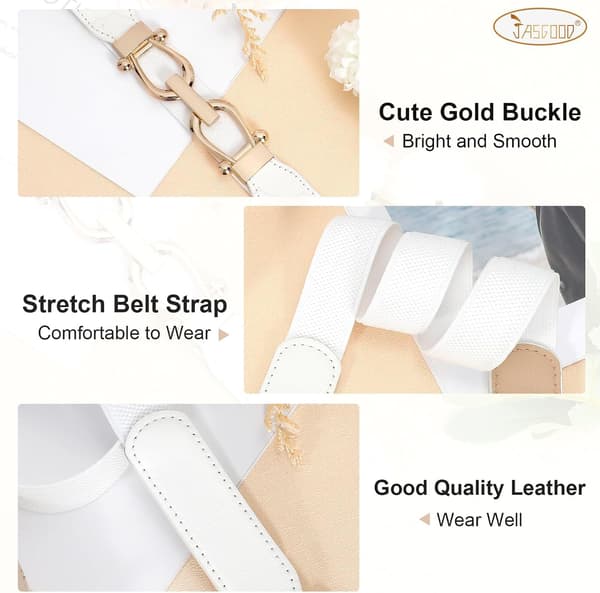 XieQiHua Dame Elastisk Midjebelte Retro Elastisk Smalt Belte for Kvinner med Gullfarget Spenne B-svart+hvit S Beltelengde 27 tommer, opptil 31 tommer