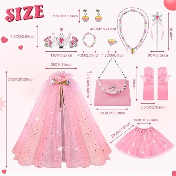 Rosa Prinsessekjole & Kappesæt med Tiara til Piger i alderen 3-8 år [JUN] Pink Pink