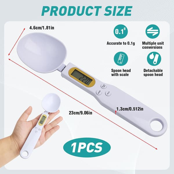 Measuring spoon with graduation 0.1g up to 500g, Mini scale, LCD display - 4 weight units, Multifunctional kitchen scale, Spices, Herbs, Medicine