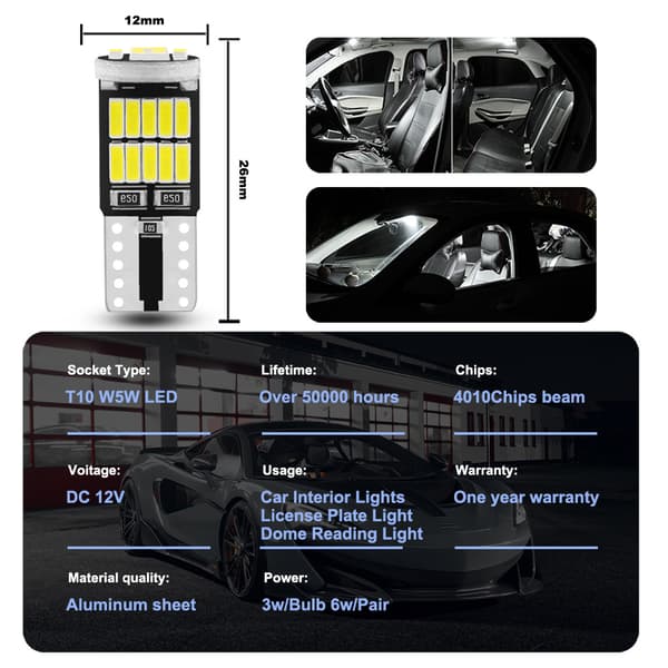 10 vita dekoderingslamper T10-4014-26smd superlyse LE