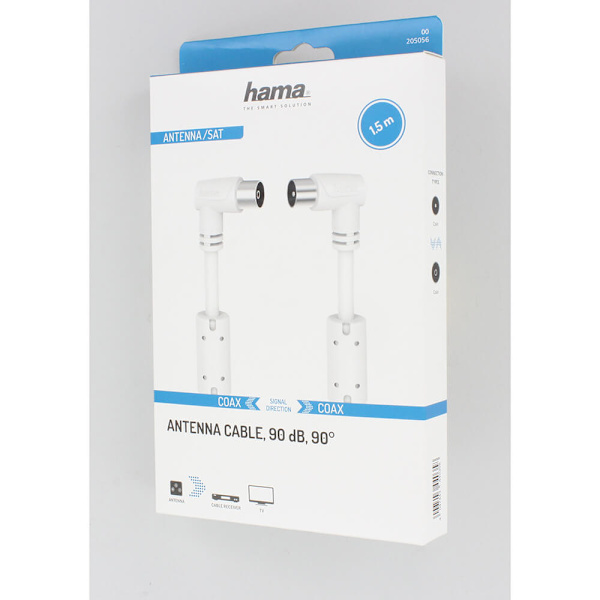 Antennekabel Vinklet 90dB Hvit 1.5m Vit