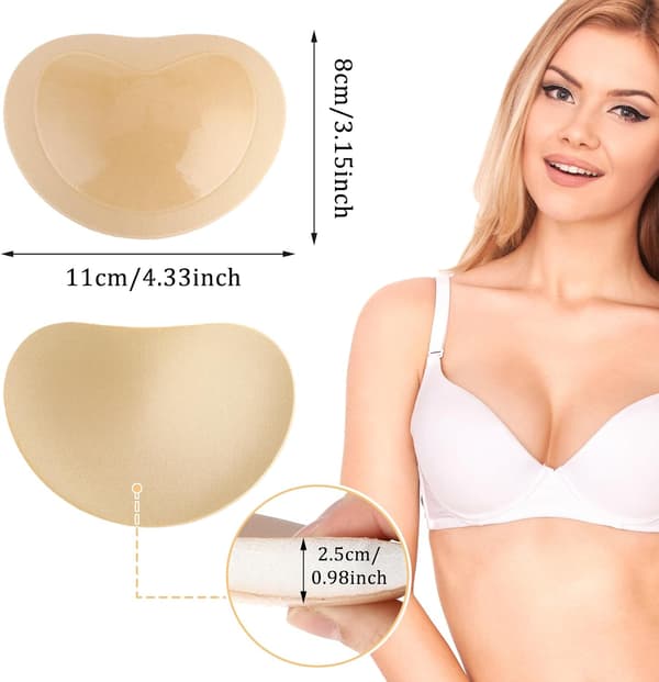 2 par BH-indlæg Push up, klæbrige usynlige brystløft-puder, til kvinders badedragter bikini kjole (nude, sort)
