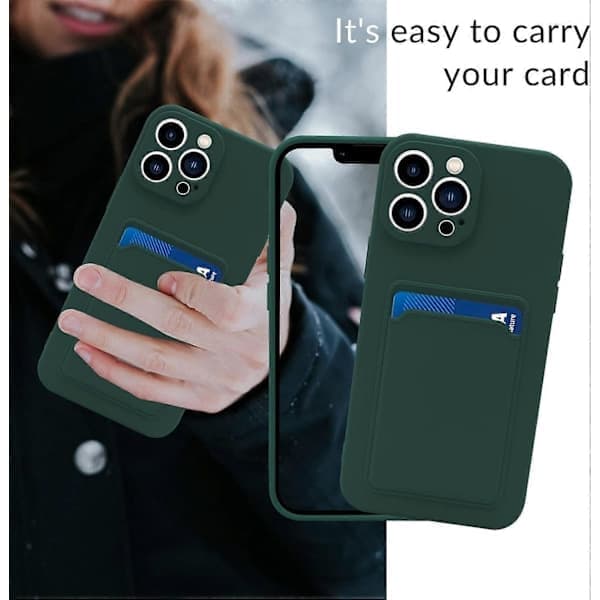 Silicone Case with Card Holder, Shockproof Wallet Case for iPhone 13 Pro Max 6.7 inch 2021 - Dark Green