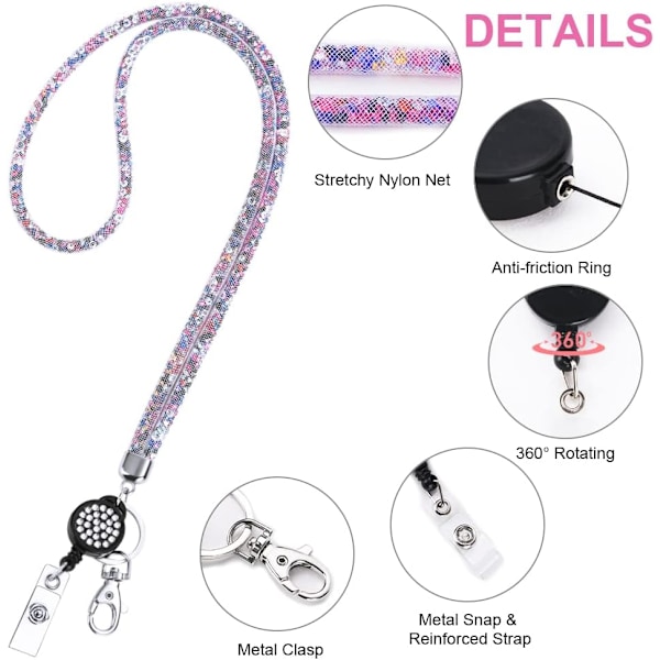 Korthållare med lanyard, kristall-lanyard med transparent ID-korthållare, lanyard och brickhållare set, nyckelringsbrickhållare och halsrem för nycklar White