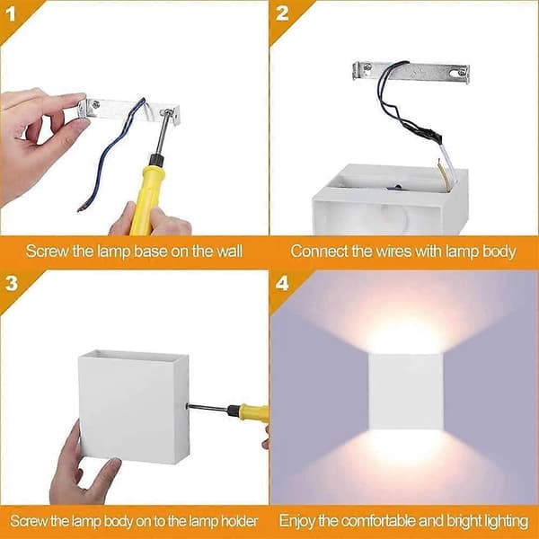 2-pack LED Wall Lamp Indoor 7W Waterproof Modern Warm White Light 3000K Small Square Lamp for Bedroom Hallway [DB]