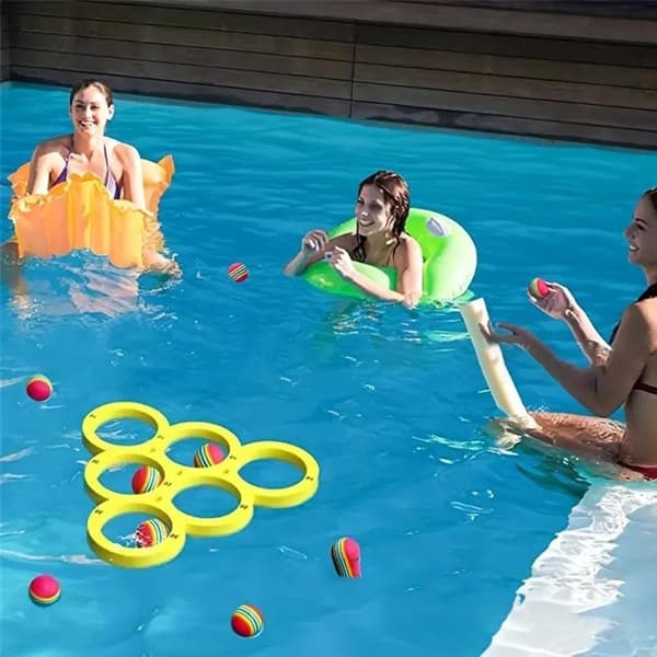 Pool Flydende Boldkastespil, Poolboldspil, EVA Vandsportsspilsæt, Ring med 10 Bolde til Vandsport
