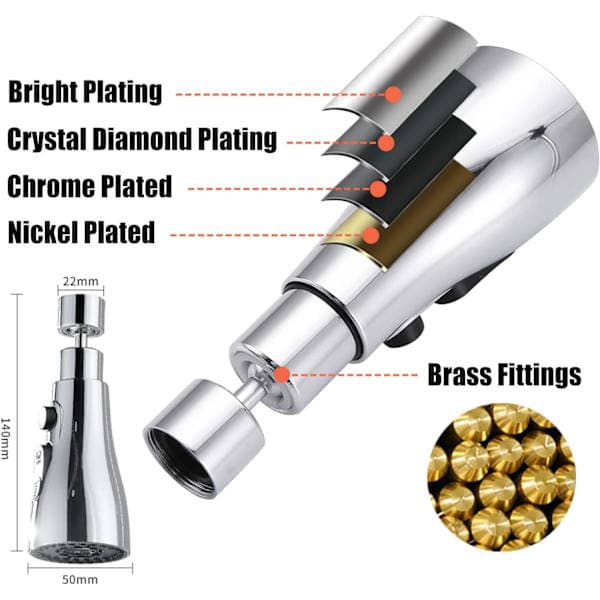 360° Rotatable Kitchen Faucet Nozzle with 3 Modes - Kitchen Faucet Spray Head Replacement Faucet Head Aerator