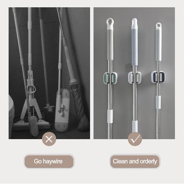 Kvast- och mopphållare, multifunktionsgrepp, kvasthållare Väggmonterad självhäftande utan borrning blå blue