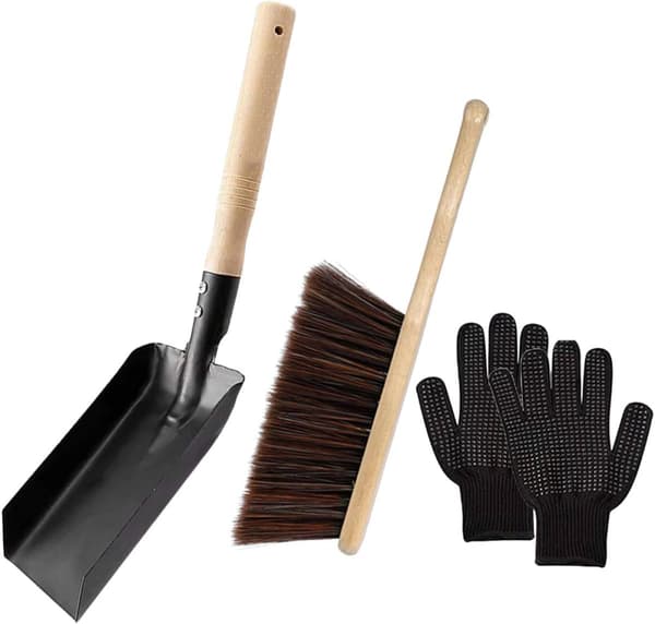 Kaminstädsats Askspade Kit Kaminstädutrustning Rundade Hörn Träkol
