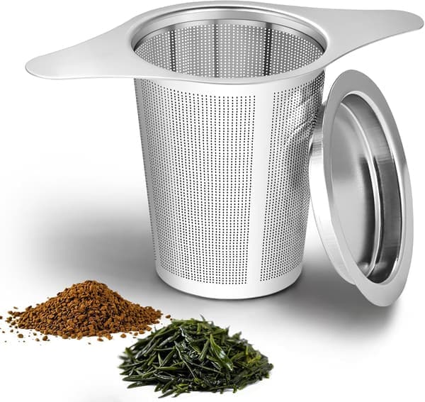 Tekugle, tesi og si i rustfrit stål, tesier til løs te - Genanvendelig holdbar tekugle til brygning af te og kaffe [Ho]